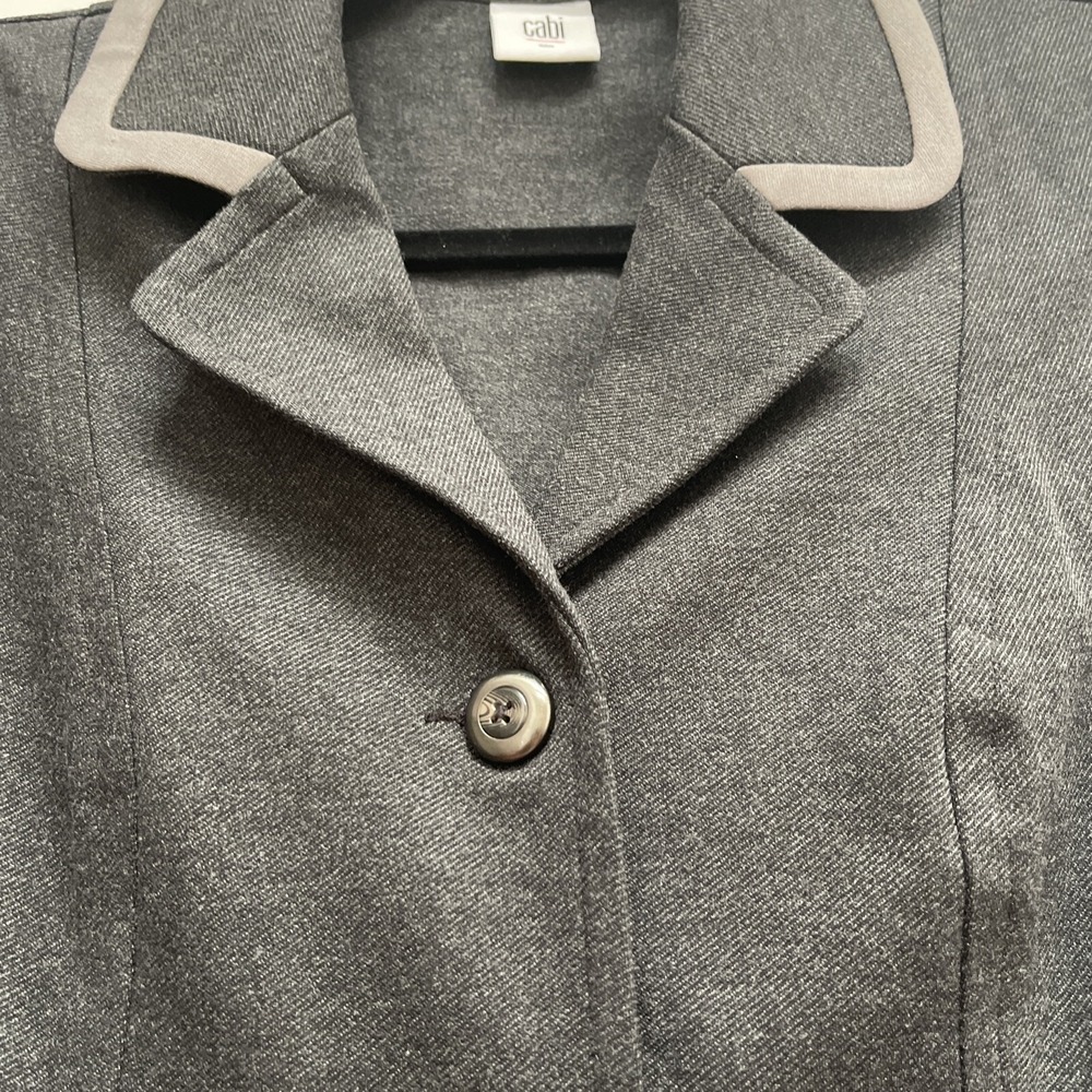 CABI Size S Crew Blazer Ponte Knit Charcoal Button Up Blazer Jacket Trim #3030 - Picture 4 of 10